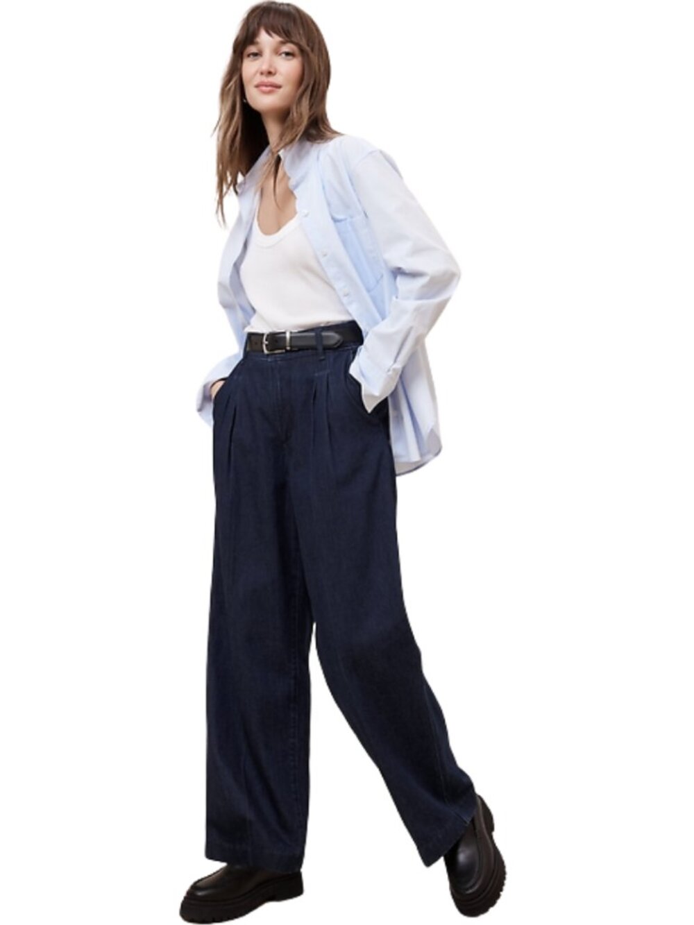 Banana Republic Luxe High-Rise Trouser Jean Women's 26 2 Petite Rinse Wide Leg